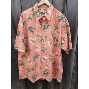 VINTAGE Pierre Cardin Hawaiian Shirt Mens XL Orange Floral Print Short Sleeve